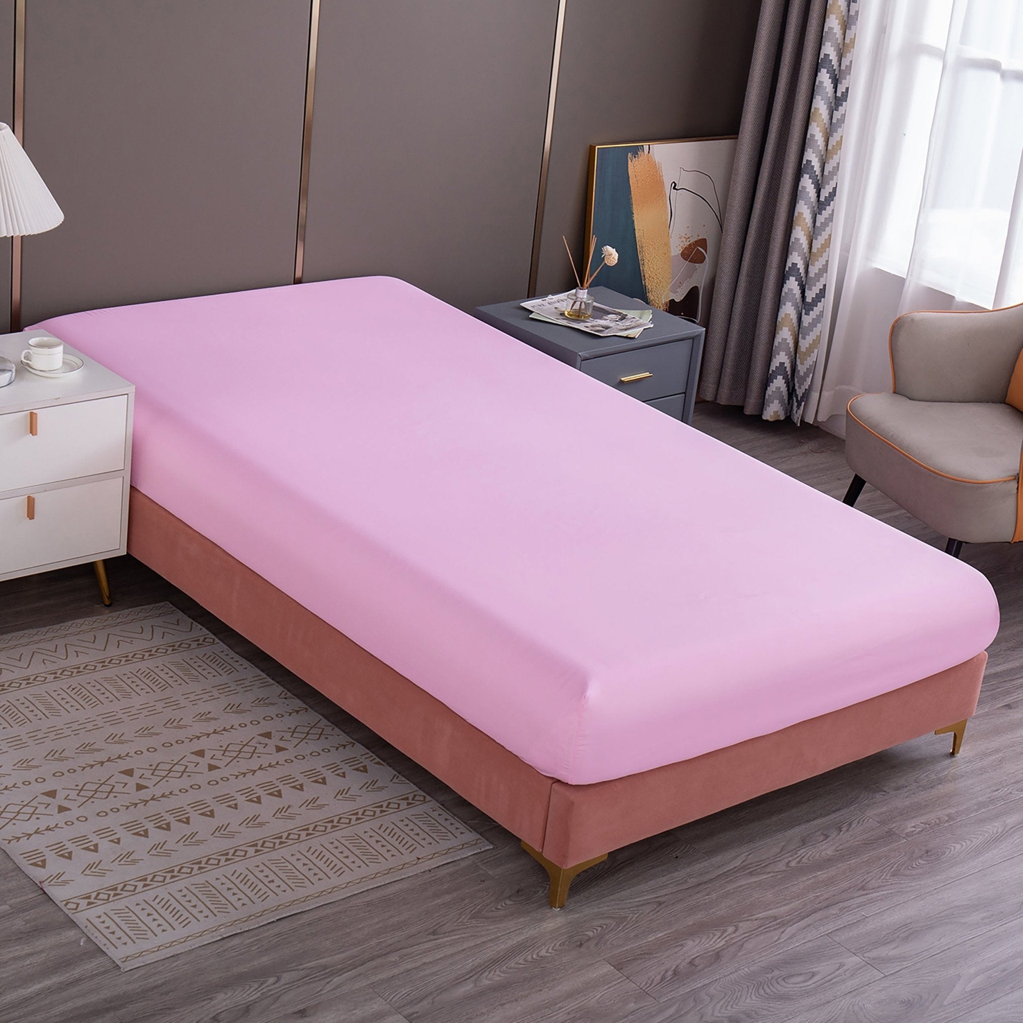 Imagen de sabana Juego de Sábanas Microfibra Liso - Rosa en color Cama 90 de Meishida
